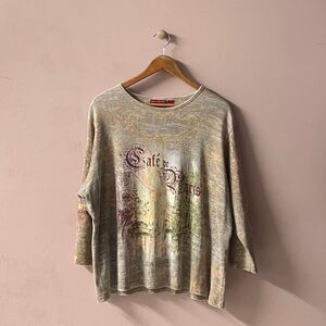 Vintage Gloria Banderbilt Y2K Café de Paris Printed 3/4 Sleeve Shirt Size 2X EUC
